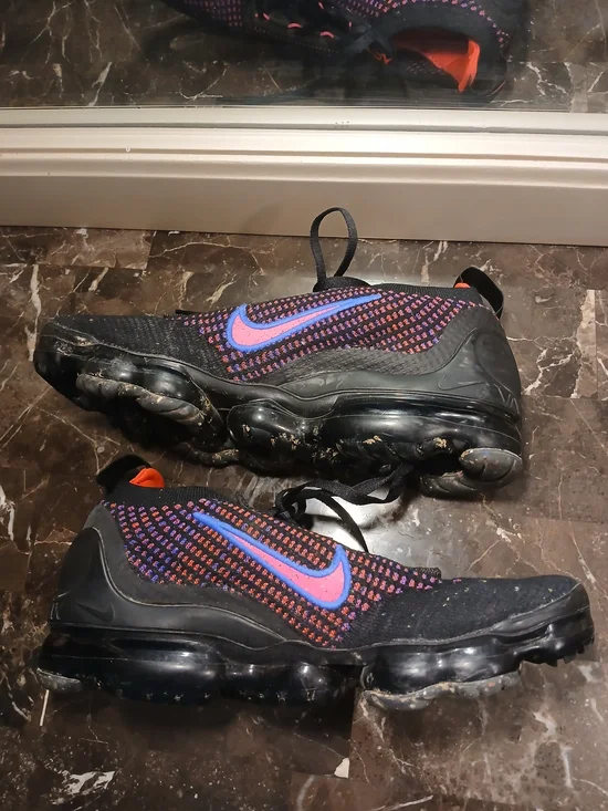 Nike VaporMax Black Knit Sneakers with Purple, Pink & Orange Accents - Picture 2 of 9